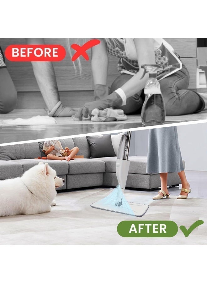 مساحة ارضيات مع بخاخ ماء دوارة بزاوية 360 درجة ومزودة بخزان ماء لتلميع الارضيات والسيراميك والحمام والمطبخ مساحة مزودة ببخاخ مع وسادة قابلة للغسل من المايكروفايبر سهلة الدوران بزاوية 360 درجة لتنظيف الأرضيات للمنزل والمكتب مصنوعة من الألومنيوم - Image 4